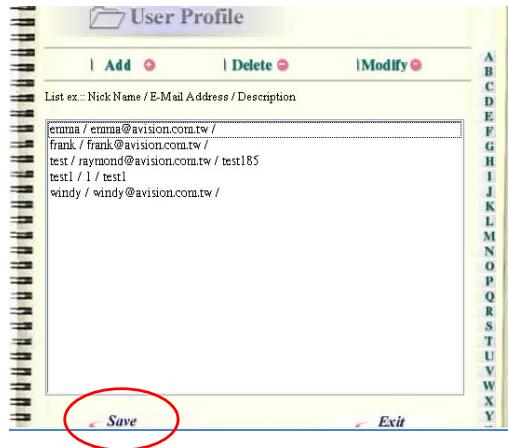 AVISION NETDELIVER @V5100 - Click "User Profile", the following User Profile screen appears. - 3