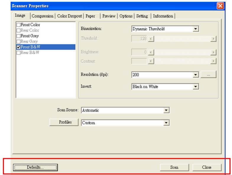 AVISION A10C2 - Buttons on the Scanner Properties Dialog Box - 1