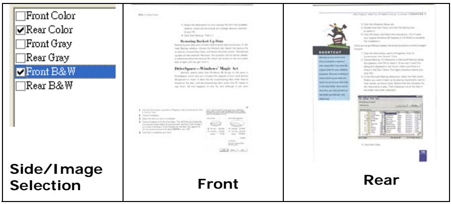 AVISION A10C2 - Example 2: Scanning a two-sided color document, one in B&amp;W(Drop Blue Color : Threshold : 10, Background : 79), the other in color - 1