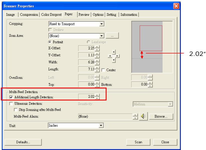 AVISION A20C2 PLUS - Example : Additional Length Detection : Set Additional Length to be 2.02 inches - 1