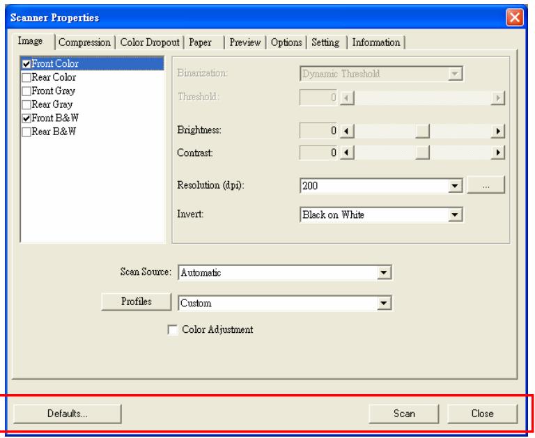 AVISION A20G - Buttons on the Scanner Properties Dialog Box - 1
