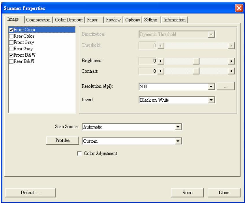 AVISION AV3850SU - Using the Scanner Properties Dialog Box - 1