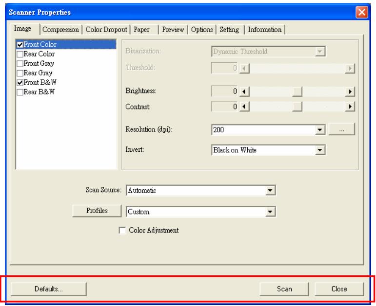 AVISION AV3850SU - Buttons on the Scanner Properties Dialog Box - 1