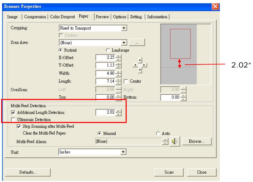 AVISION AV3852U - Example : Additional Length Detection : Set Additional Length to be 2.02 inches - 1
