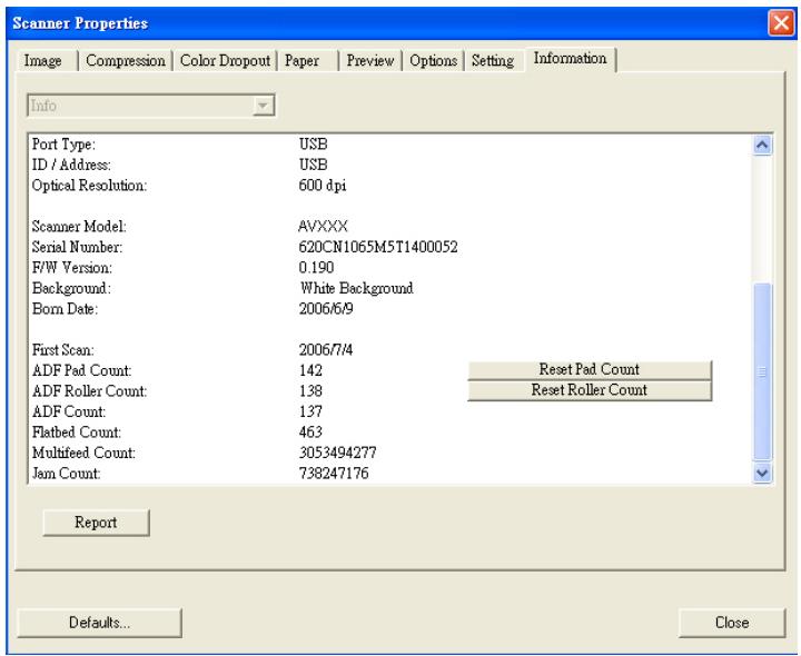 AVISION AV6200 - The Information Tab - 1