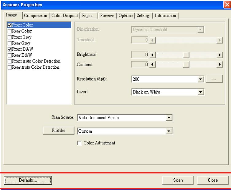 AVISION AV6200 - Buttons on the Scanner Properties Dialog Box - 1