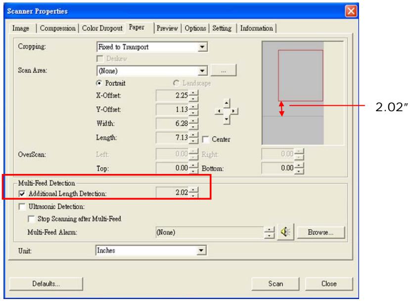 AVISION AVA5 - Example : Additional Length Detection : Set Additional Length to be 2.02 inches - 1