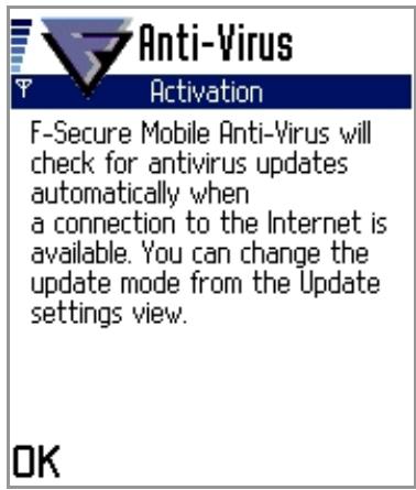 F-SECURE MOBILE ANTI-VIRUS FOR SERIES 60 - To activate the update service: - 7