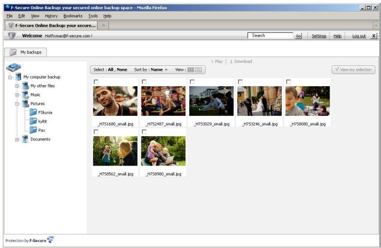 F-SECURE ONLINE BACKUP 2.1 - Viewing files - 1