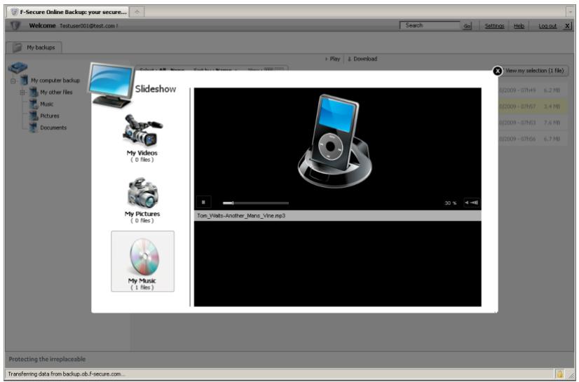 F-SECURE ONLINE BACKUP 2.1 - Playing music in the web interface - 1