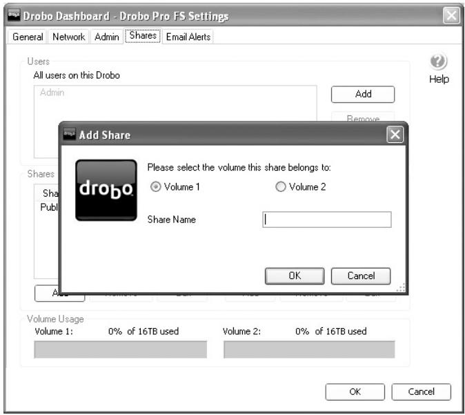 DATA ROBOTICS DROBO FS - To create a new share: - 1