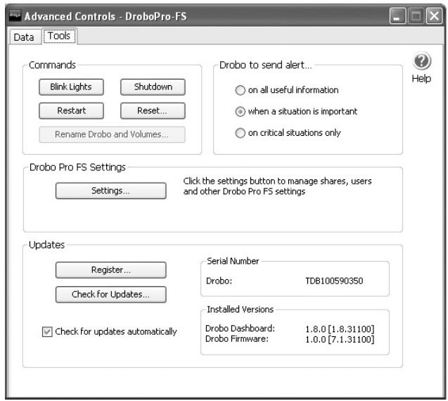 DATA ROBOTICS DROBO FS - Advanced Controls: Tools tab - 1