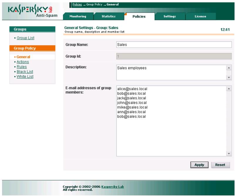 KAPERSKY ANTI-SPAM 3.0 - Group management - 2