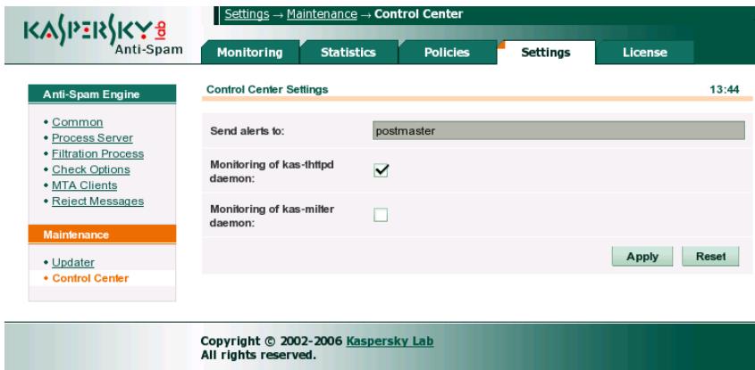 KAPERSKY ANTI-SPAM 3.0 - Control Center settings - 1