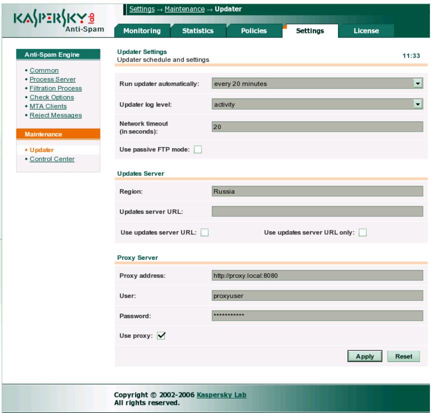 KAPERSKY ANTI-SPAM 3.0 - Configuring the update parameters - 1