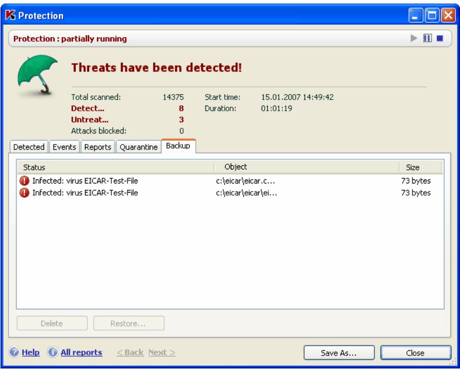 KAPERSKY ANTI-VIRUS 6.0 - Actions with backup copies - 1