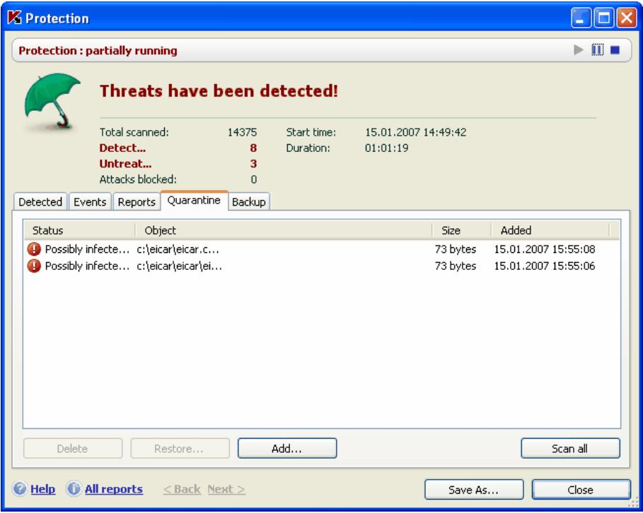 KAPERSKY ANTI-VIRUS 6.0 - Actions with quarantined objects - 1