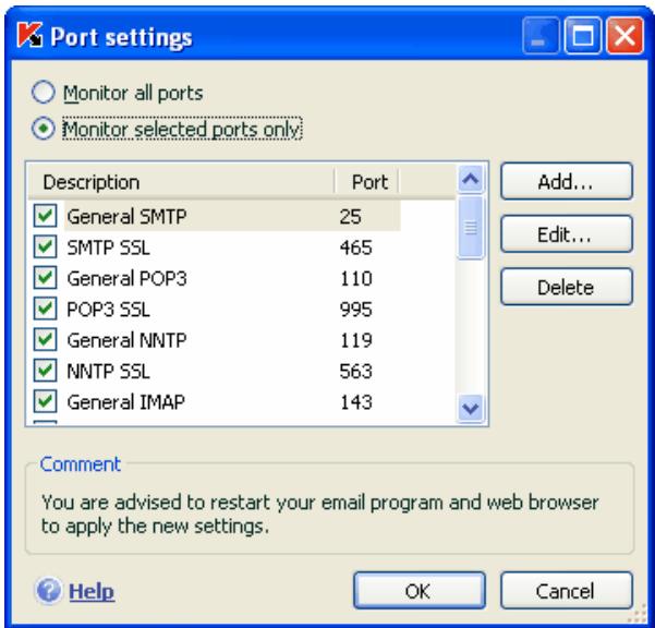 KAPERSKY ANTI-VIRUS 6.0 - Creating a monitored port list - 1