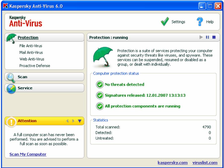 KAPERSKY ANTI-VIRUS 6.0 - Main program window - 1