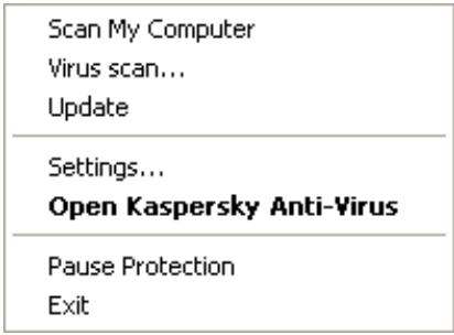 KAPERSKY ANTI-VIRUS 6.0 - The context menu - 1