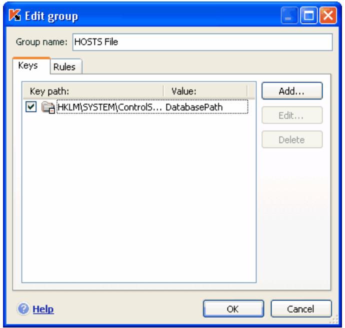 KAPERSKY ANTI-VIRUS 6.0 - Selecting registry keys for creating a rule - 1