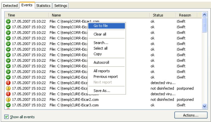 KAPERSKY ANTI-VIRUS 7.0 - The Events tab - 1