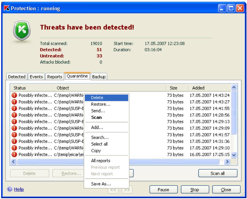 KAPERSKY ANTI-VIRUS 7.0 - Actions with quarantined objects - 1
