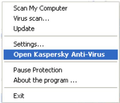 KAPERSKY ANTI-VIRUS 7.0 - The context menu - 1