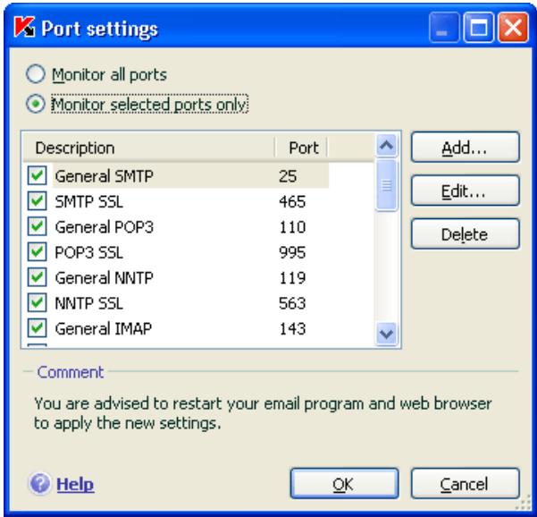 KAPERSKY ANTI-VIRUS 7.0 - Creating a monitored port list - 1