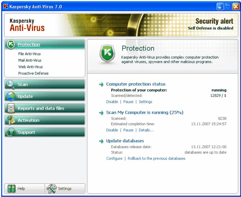 KAPERSKY ANTI-VIRUS 7.0 - Main program window - 1