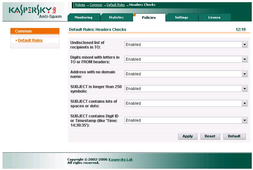 KASPERSKY LAB ANTI-SPAM 3.0 - The Headers Checks section - 1