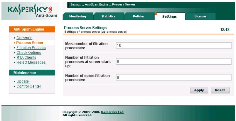 KASPERSKY LAB ANTI-SPAM 3.0 - Parameters of the filtration master process - 1