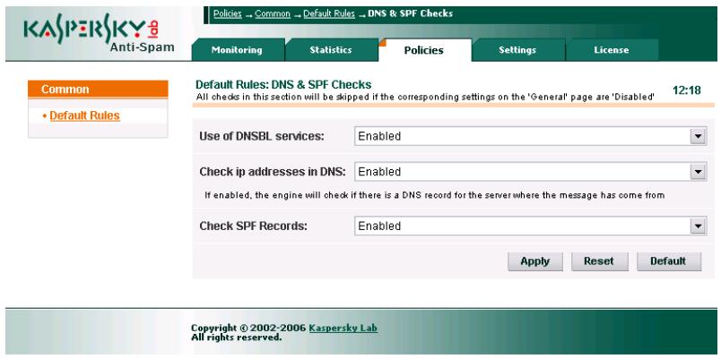 KASPERSKY LAB ANTI-SPAM 3.0 - The DNS & SPF Checks section - 1