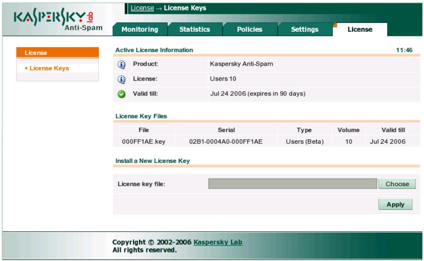 KASPERSKY LAB ANTI-SPAM 3.0 - Viewing the license information - 1