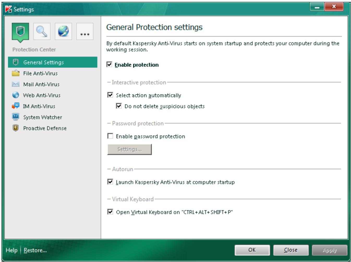 KASPERSKY LAB ANTI-VIRUS 2011 - APPLICATION SETTINGS WINDOW - 1