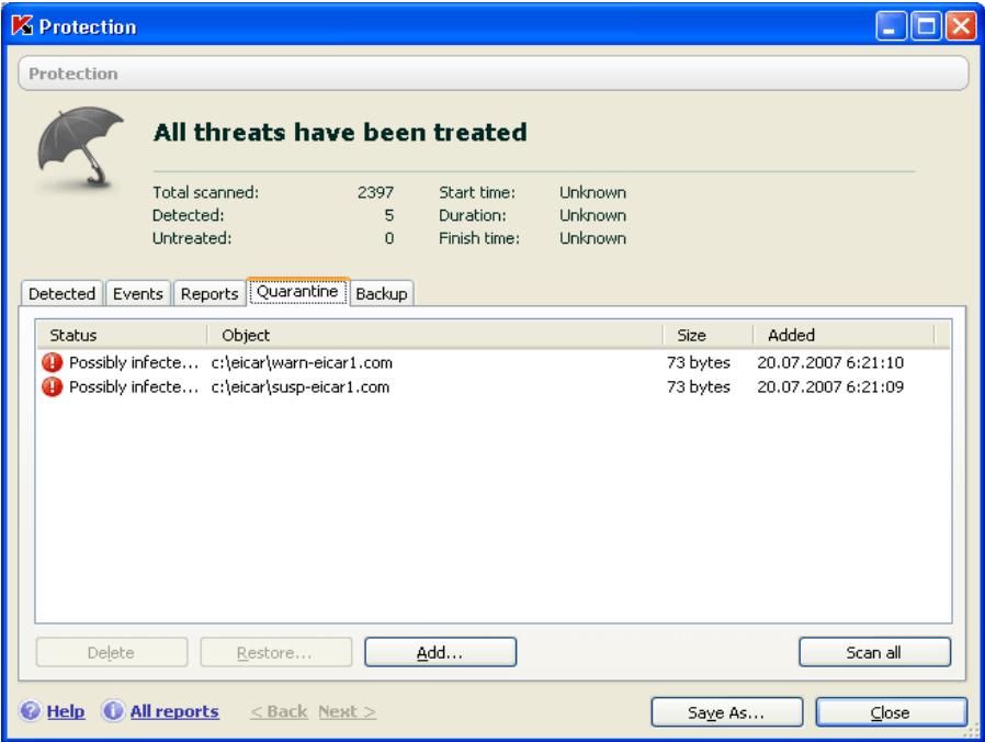 KASPERSKY LAB ANTI-VIRUS 6.0 SOS - Actions with quarantined objects - 1