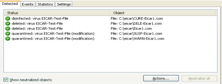 KASPERSKY LAB ANTI-VIRUS 6.0 SOS - The Detected tab - 1