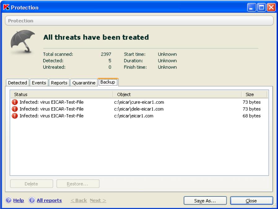KASPERSKY LAB ANTI-VIRUS 6.0 SOS - Actions with backup copies - 1