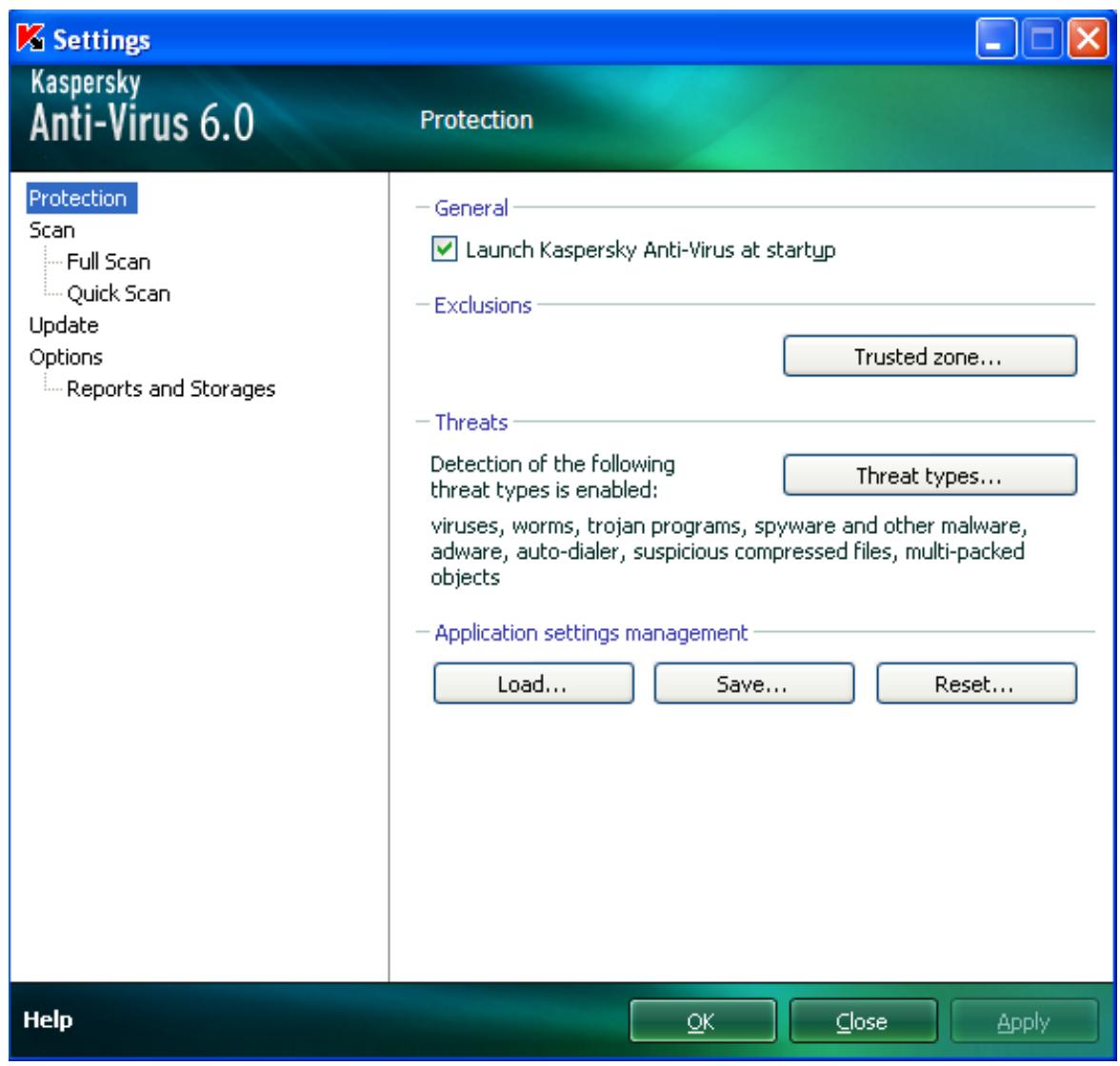 KASPERSKY LAB ANTI-VIRUS 6.0 SOS MP4 - CONFIGURING APPLICATION SETTINGS - 1