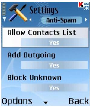 KASPERSKY LAB ANTI-VIRUS MOBILE 6.0 - Anti-Spam settings - 1