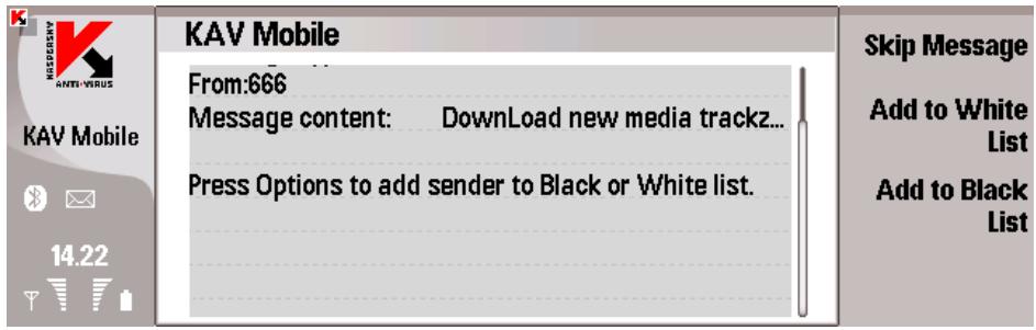 KASPERSKY LAB ANTI-VIRUS MOBILE 6.0 - Actions to be performed with messages - 1