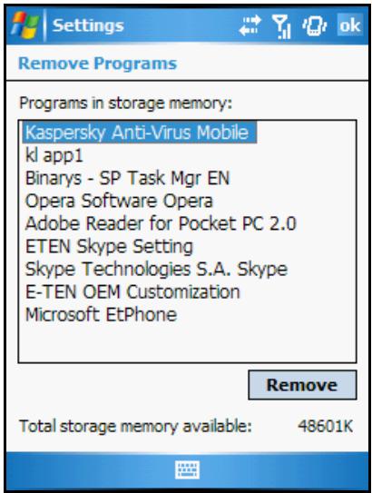 KASPERSKY LAB ANTI-VIRUS MOBILE 6.0 - Remove program. To do so: - 2