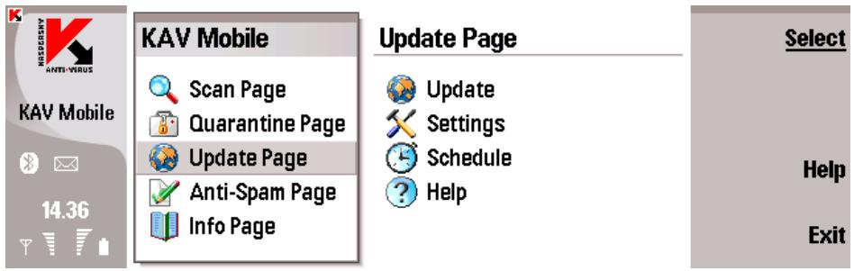 KASPERSKY LAB ANTI-VIRUS MOBILE 6.0 - Updating the anti-virus database - 1