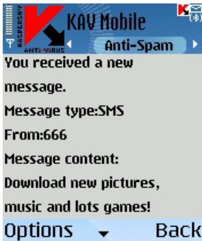 KASPERSKY LAB ANTI-VIRUS MOBILE 6.0 - Actions to be performed with messages - 1