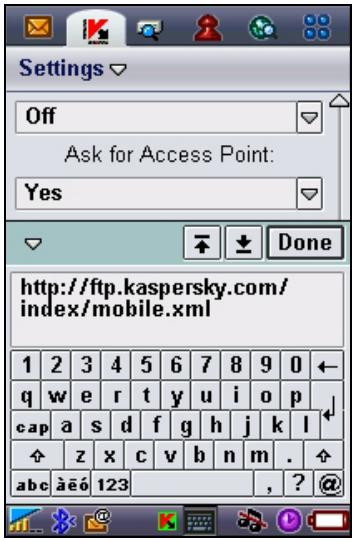 KASPERSKY LAB ANTI-VIRUS MOBILE 6.0 - Select the update source: - 2