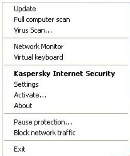 KASPERSKY LAB INTERNET SECURITY 2009 - SHORTCUT MENU - 1