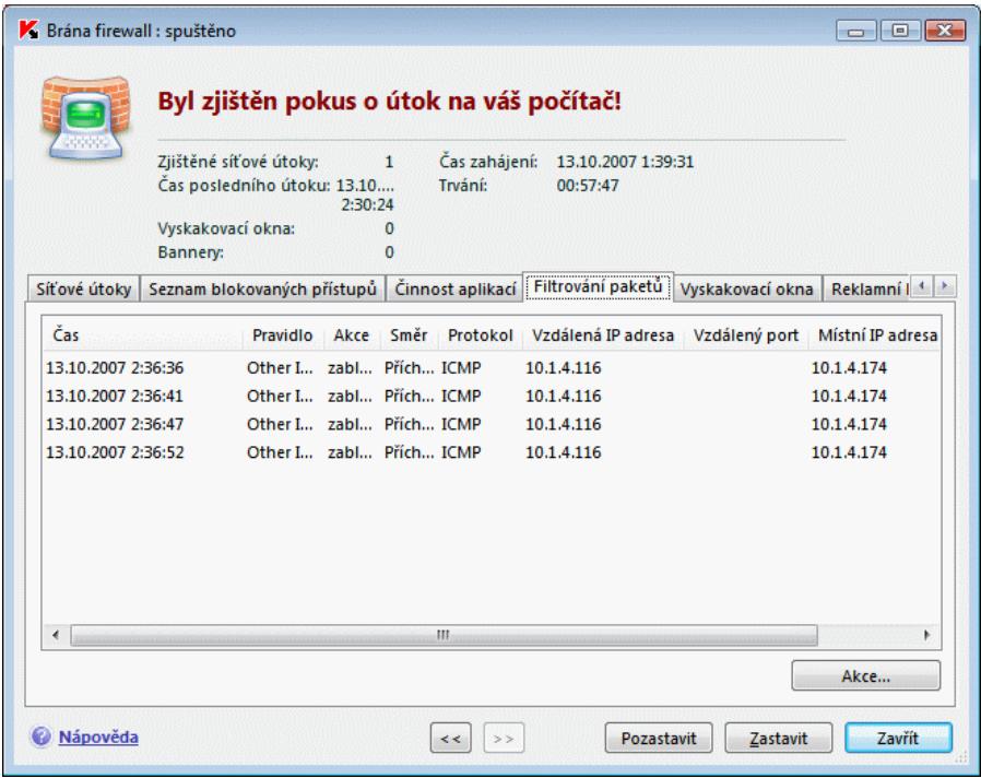 KASPERSKY LAB INTERNET SECURITY 7.0 - Záložka Filtrování paketu - 1