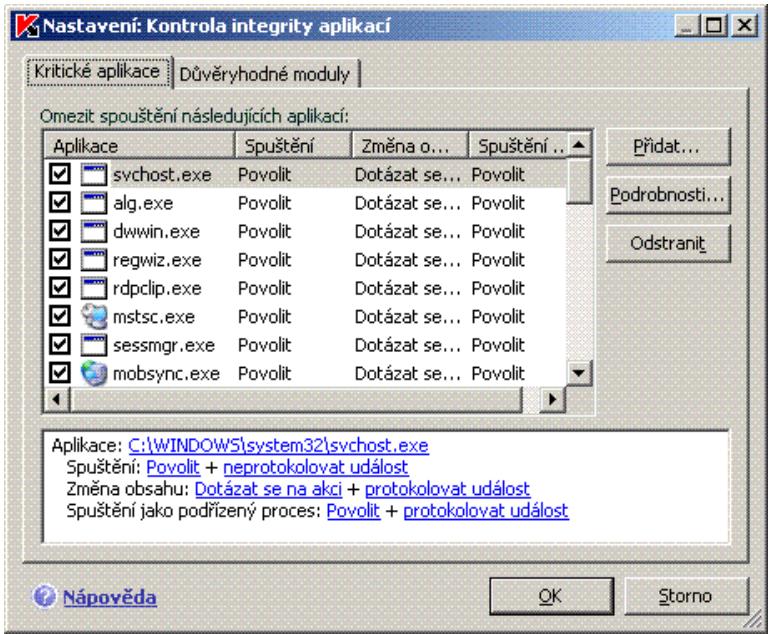 KASPERSKY LAB INTERNET SECURITY 7.0 - Konfigurace pravidel kontroly integrity applikaci - 1
