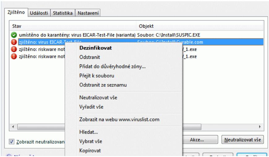 KASPERSKY LAB INTERNET SECURITY 7.0 - Záložka Zjistěno - 1