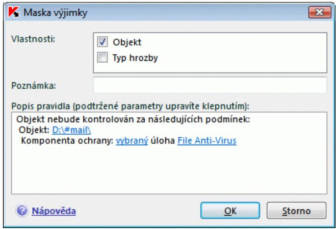 KASPERSKY LAB INTERNET SECURITY 7.0 - Pridání výjimky na zálože Masky výjimek: - 1